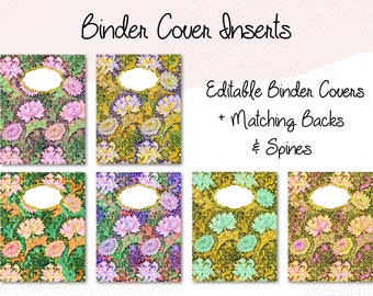 Elegant Blooms Binder Covers Inserts | Back Inserts and Matching Spines | Perfect for Organization and Planning | Office and School
