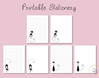 Black Cat | Printable Stationery | Cat | A4, US Letter 8.5x11 in | Lined, Unlined Digital Letter Writing Paper | Memo Sheet