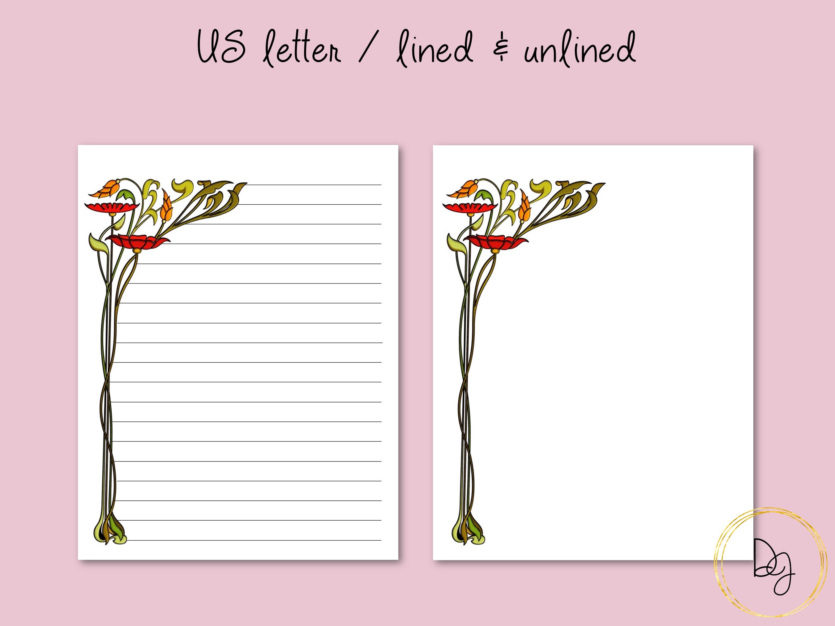 Art Nouveau | Printable Stationery | Art Nouveau Prints | A4, US Letter ...