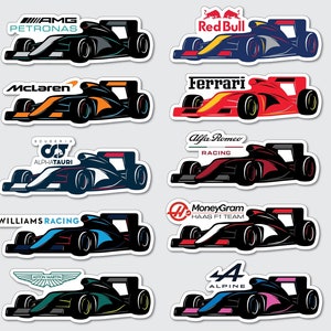 Formula 1 2023 Team Car Stickers | Mercedes McLaren Ferrari Red Bull Ferrari Aston Martin Alpha Romeo Haas Alpine Alpha Tauri Williams