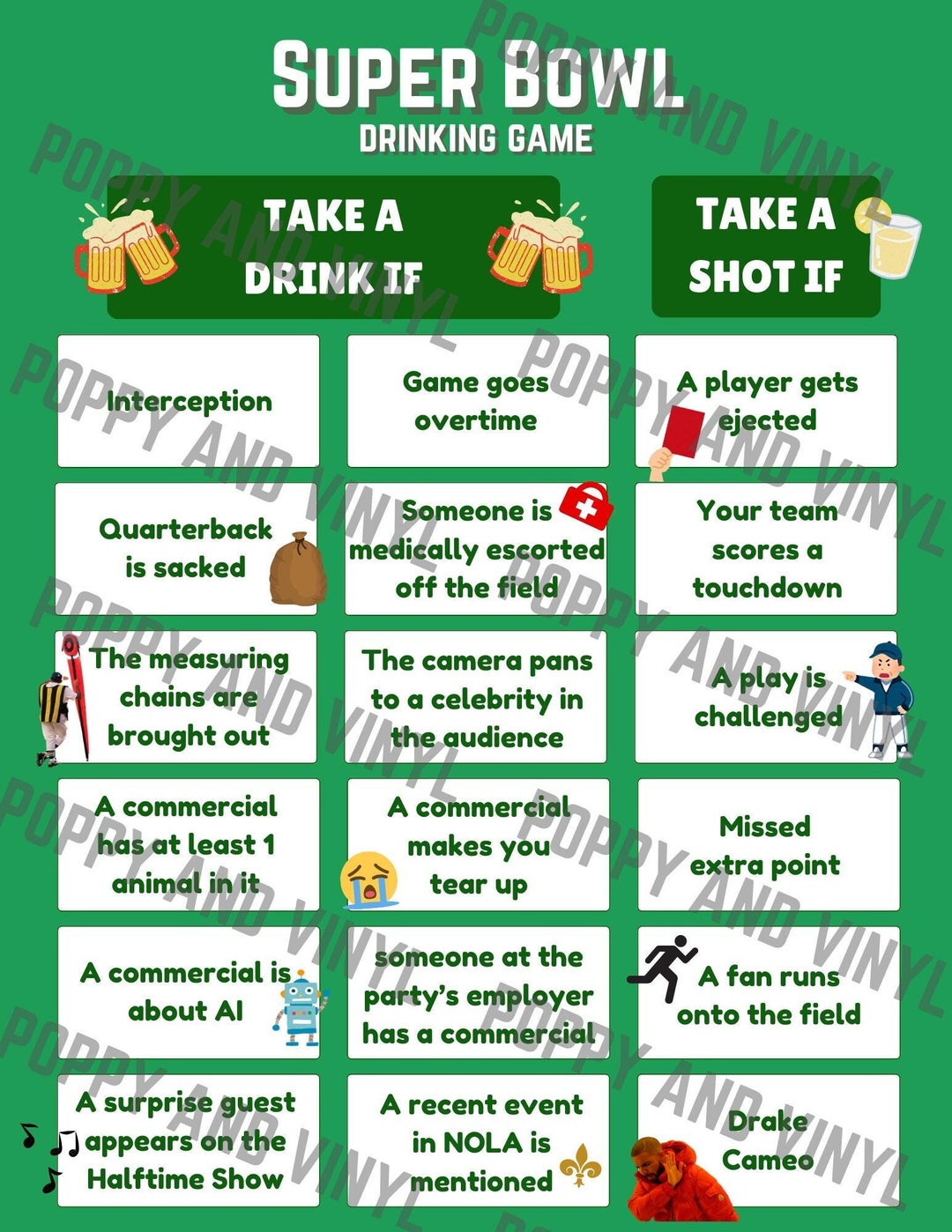 Super Bowl Drinking Game | Printable Game | Canva Template - Etsy