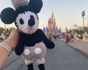 Crochet Steamboat Willie Plush | Handmade Chenille Mickey Mouse Snuggler