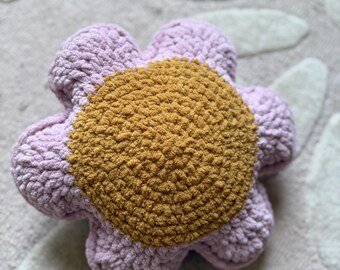 Handmade Crochet Flower Pillow | Chenille Yarn Nursery Decor