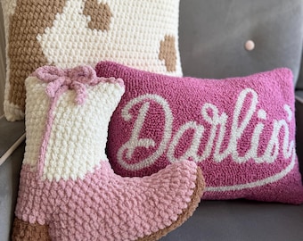 Crochet Cowboy Boot Pillow | Chenille Western Nursery Decor