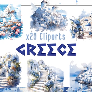 Watercolor Clipart of Greece, PNG Clipart Greek Culture, Travel Clipart, Anime Clipart, Greek watercolor illustrations