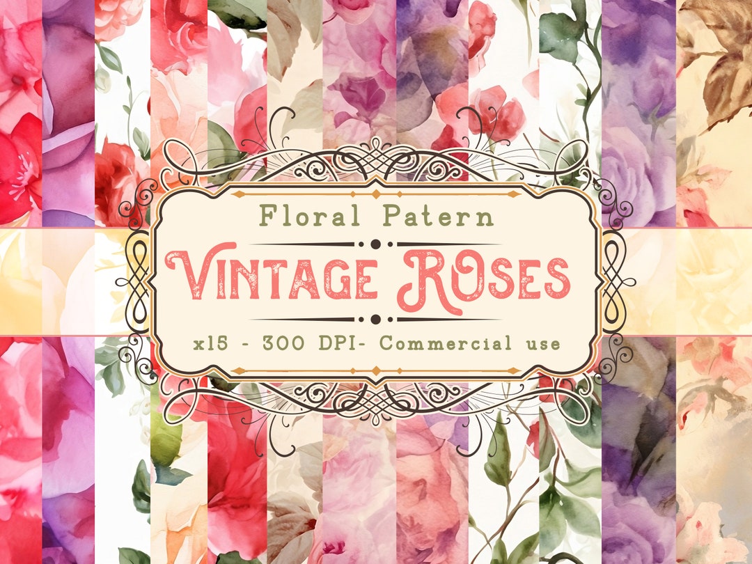 Vintage Red Roses Digital Papers - Seamless Floral Backgrounds for ...
