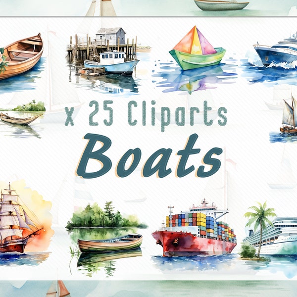 Watercolor Ships and Boats Clipart bundle, Watercolor Boats PNG for special Scrapbooking or Cards, Instant Download