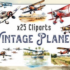 Watercolor Vintage Plane Clipart bundle, Old Plane PNG for creative projects, Vintage clipart plane, Instant Download, Commercial Use