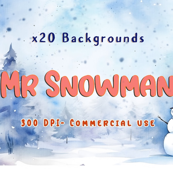 Watercolor Snowman Backgrounds, Texture Background for Christmas and Winter, Scrapbooking Christmas backgrounds, Snowman Background