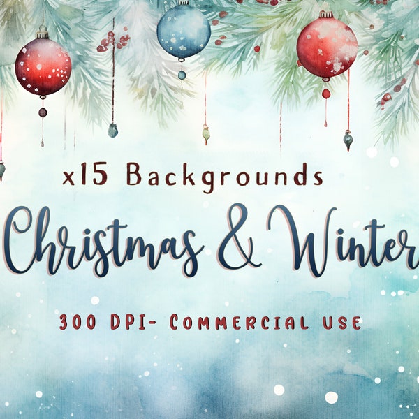 Watercolor Christmas Backgrounds, Texture Background for Christmas and Winter, Junk Journal & Scrapbooking Christmas backgrounds