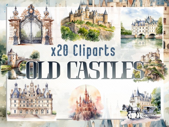Watercolor Castles Illustrations | Clipart PNG French Castles | Old Castles Clipart Bundle, Instant Digital Download, Commercial Use