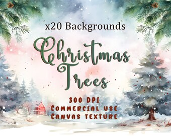 Watercolor Christmas Trees Background, Texture Backdrops for Christmas Projects, Cards & Scrapbooking Christmas Trees backgrounds