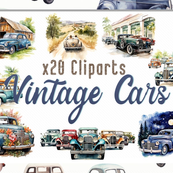 Watercolor Vintage Cars Clipart bundle, Old Cars Coffee PNG for creative projects, Vintage clipart cars, Instant Download, Commercial Use