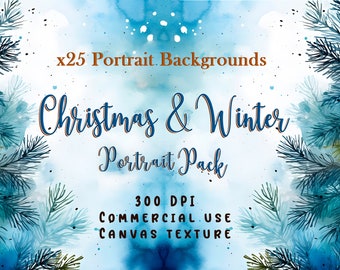 Watercolor A4 Portrait Christmas Backgrounds, Texture Background for Christmas and Winter, Junk Journal & Scrapbooking Christmas backdrops