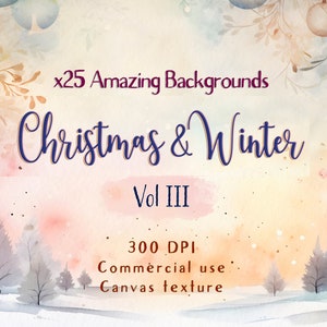 Watercolor Christmas Backgrounds, Beautiful Background for Christmas and Winter, Winter Scene, Scrapbooking Christmas backgrounds