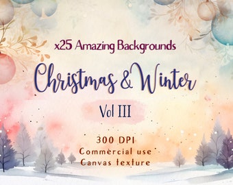 Watercolor Christmas Backgrounds, Beautiful Background for Christmas and Winter, Winter Scene, Scrapbooking Christmas backgrounds