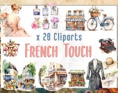Watercolor French Vintage bundle, Watercolor Cliparts PNG of vintage french illustration, Instant Download, Clipart Paris, Commercial Use