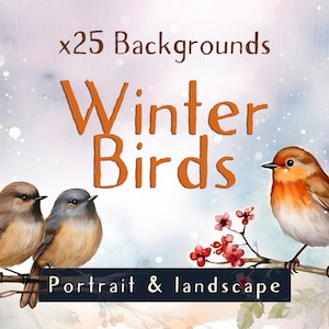 Peut inclure: Un ensemble de 25 fonds d'écran numériques aquarelle représentant des oiseaux d'hiver. Les fonds d'écran sont parfaits pour créer des invitations, des cartes et d'autres projets numériques. Les fonds d'écran présentent une variété de scènes hivernales, notamment des paysages enneigés, des branches glacées et des chalets confortables. Les oiseaux sont représentés dans une variété de poses, notamment en vol, en perchoir et en chantant. Les fonds d'écran sont disponibles en formats portrait et paysage.