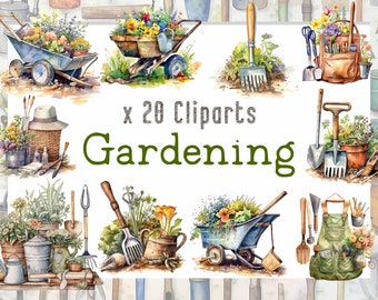 Watercolor Gardening Clipart bundle, Watercolor Gardenings Tools PNG for Scrapbooking or Cards, Instant Download