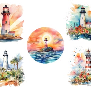 Watercolor Lighthouse Clipart Bundle, PNG Cliparts on Theme Lighthouses ...