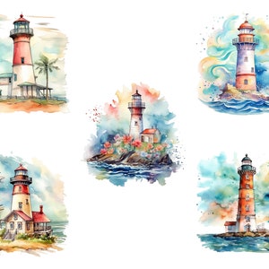 Watercolor Lighthouse Clipart Bundle, PNG Cliparts on Theme Lighthouses ...