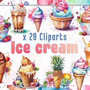 Paquete de helado de acuarela, imágenes prediseñadas de acuarela PNG de varios helados, imágenes prediseñadas de verano, ilustración de helado, uso comercial