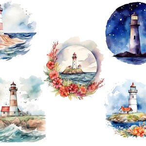 Watercolor Lighthouse Clipart Bundle, PNG Cliparts on Theme Lighthouses ...