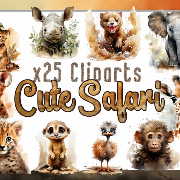 Cute Safari Baby Animals Cliparts Illustrations | Clipart PNG Safari| Lion, Zebra and Monkey Clipart Bundle, Instant Download