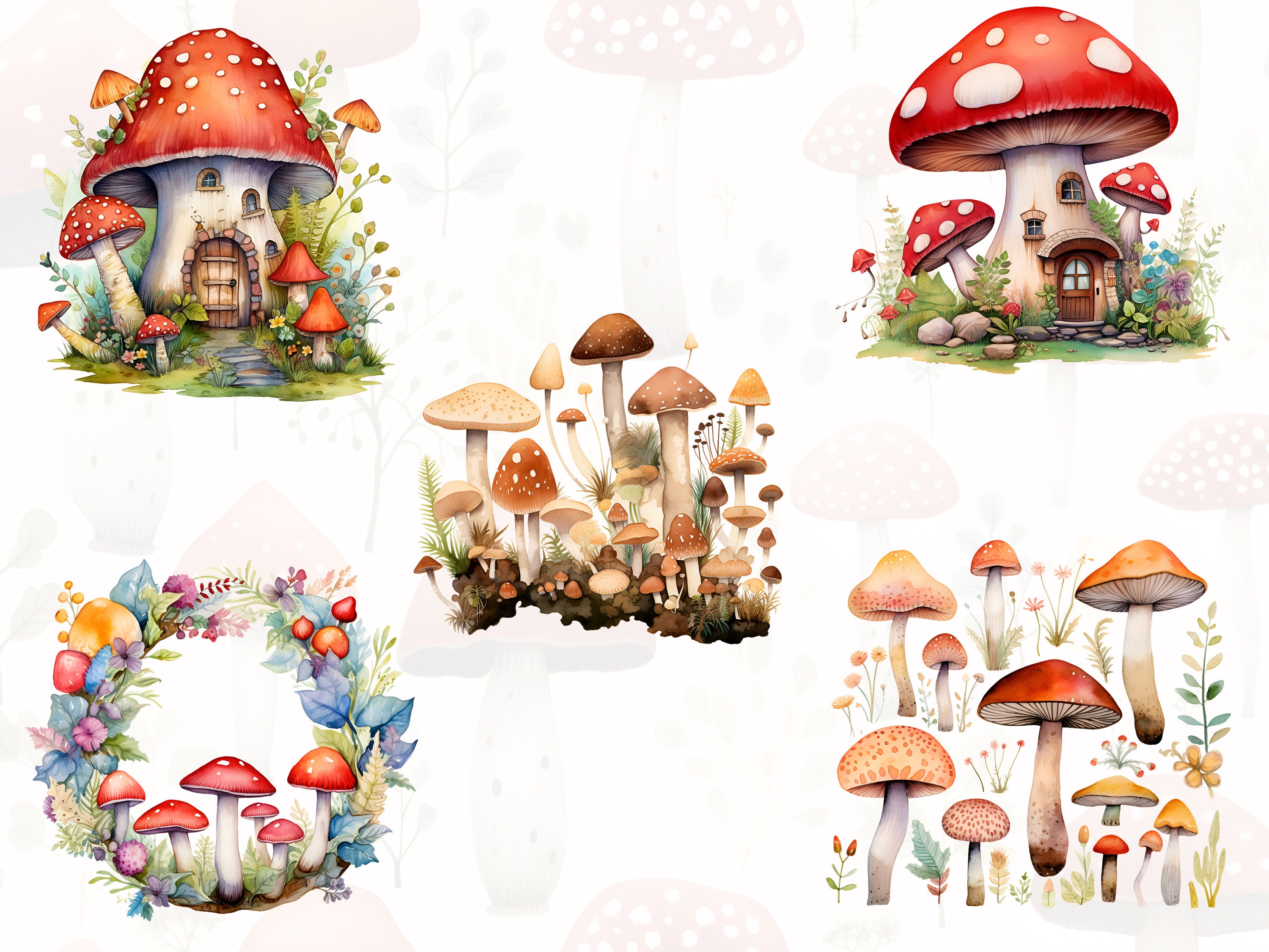 Watercolor Mushroom Bundle | Mushrooms Illustrations PNG Clipart | Fall ...