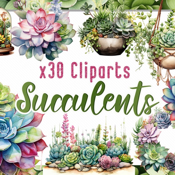 Watercolor Succulents Illustrations | Clipart PNG Succulents Plants | Succulents Clipart Bundle, Instant Digital Download, Commercial Use