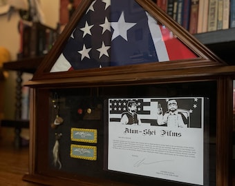 Checkmate Lincolnites Luxury Display Case with Background Flags, One-of-a-Kind Props, and Autographed Certificate of Authenticity