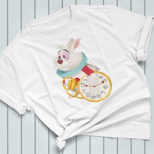 Classic Disney Alice in Wonderland White Rabbit Unisex Softstyle T-Shirt / I&#39;m Late I&#39;m Late Alice White Rabbit Shirt / Disney Fashion Tee