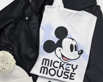 Boho Mickey Mouse Unisex Softstyle T-Shirt / Nowoczesna Myszka Miki / Malowana Myszka Miki / Koszulka / TShirt / Niebieska Myszka Miki