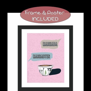 Póster de café árabe rosa enmarcado de 8 x 10 pulgadas (marco incluido). Decoración de pared para la cocina, regalo de bienvenida a casa de Marhaba Marhabten, Oriente Medio, Líbano