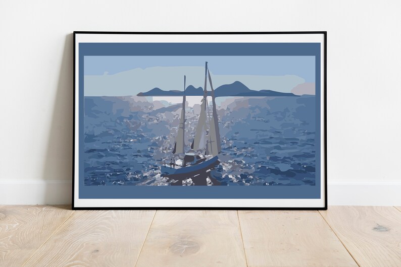 Ocean Sailing Wall Art Decor Minimalist Monochrome Seascape Etsy