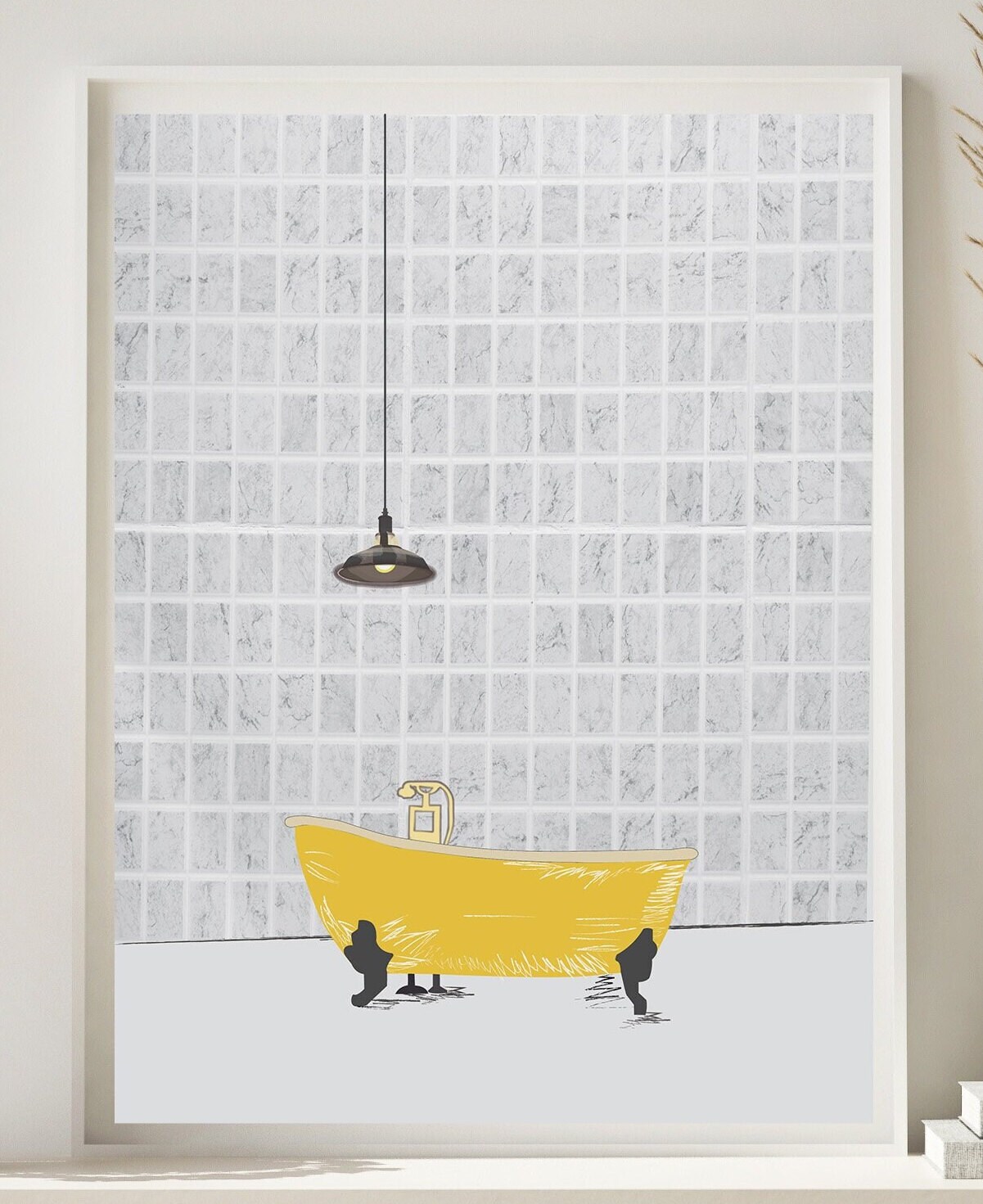 Bathroom Modern Print - Yellow Colorful Wall Pop Art Bath Tub Poster ...