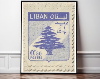 Liban Old Stamp in Blue - Lebanese Modern Print Download, Wall Art, Digital Beirut Arab Roman Poster Home decor Calligraphy