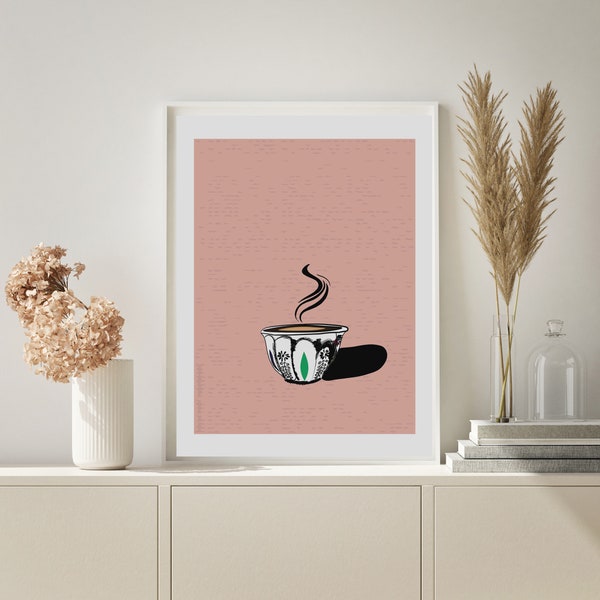 Coffee - Colorful Pink Pastel Lebanese Arabic Coffee Kitchen Wall Art - Abstract Modern Print Download, Gallery Wall Art, DIGITAL - Language