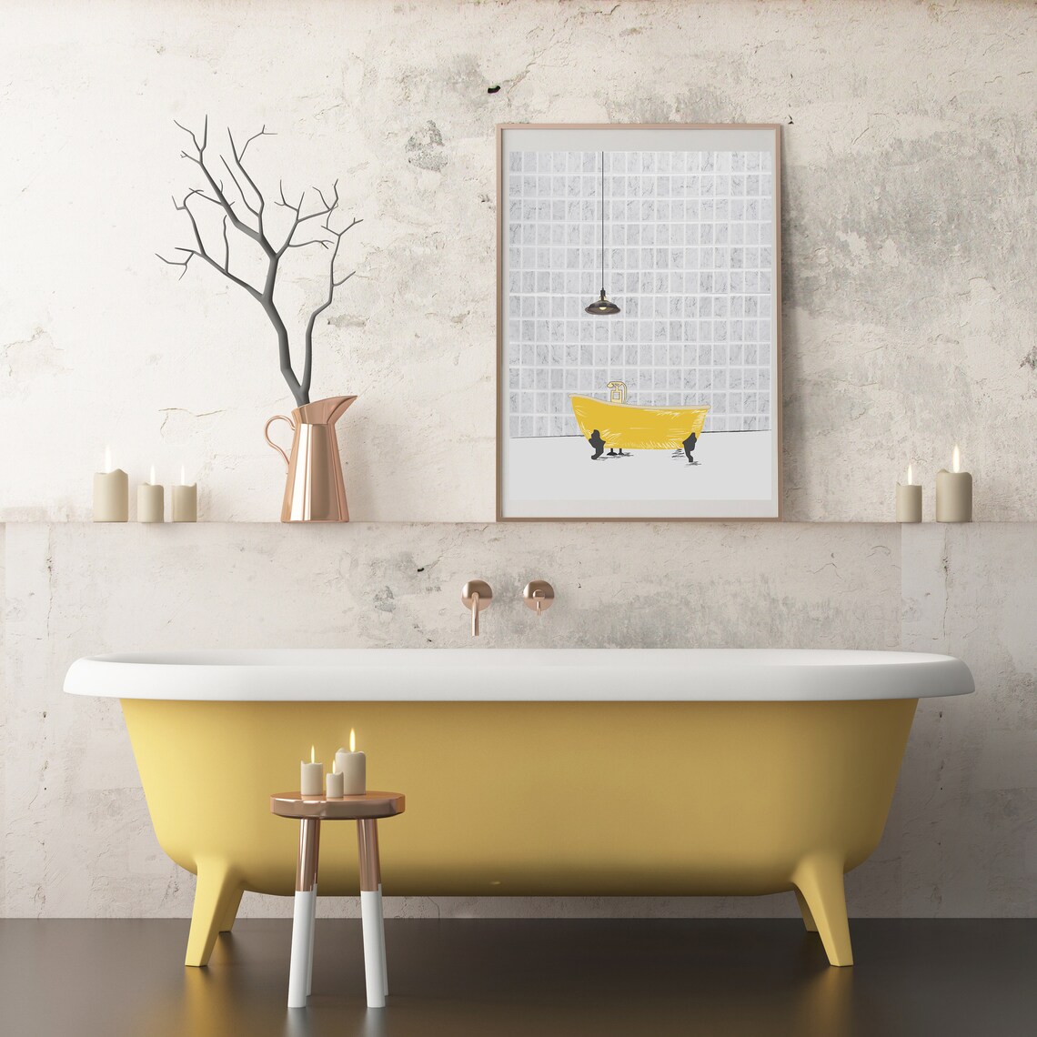 Bathroom Modern Print - Yellow Colorful Wall Pop Art Bath Tub Poster ...