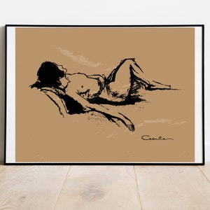 Figure Drawing horizontal-Nude Art Sketch-Art Print-Sensual Painting, Abstract, gallery Nudity print, Sexy Body Decor, Wall Print,Nude Woman