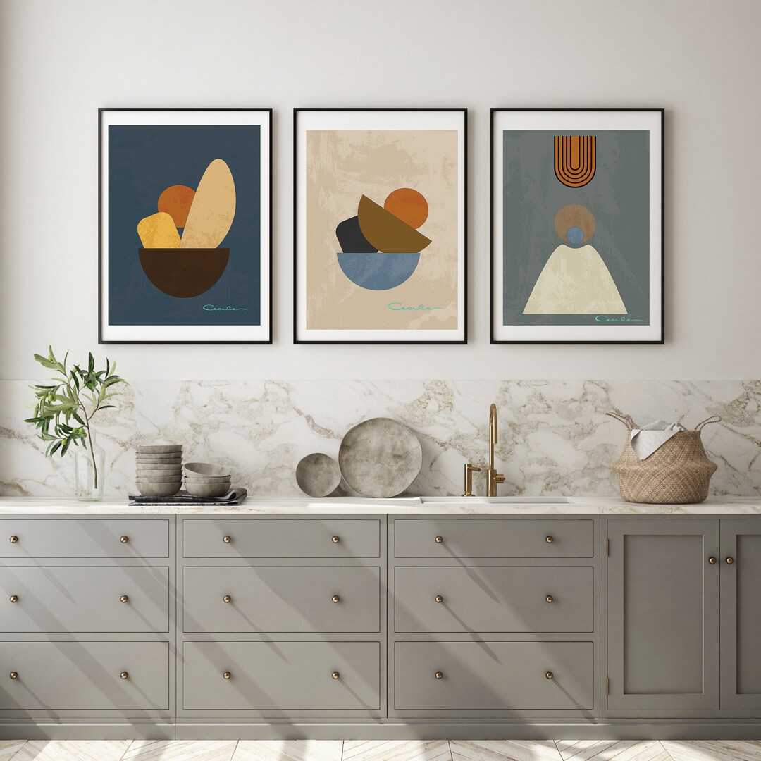 Set of 3 / Contemporary / Mid Century Art Prints , Neutral Modern Wall ...