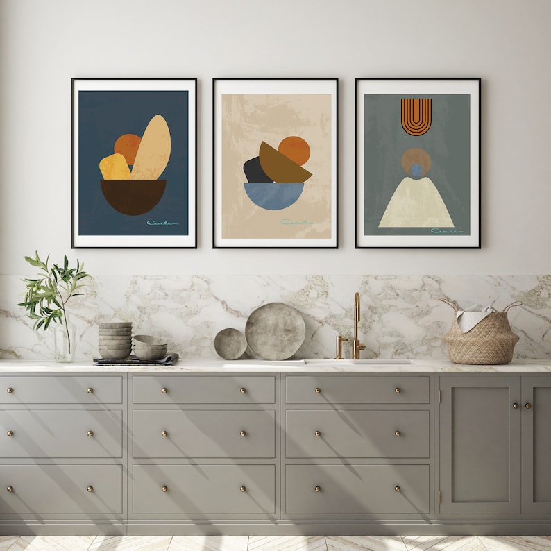 Set of 3 / Contemporary / Mid Century Art Prints , Neutral Modern Wall ...