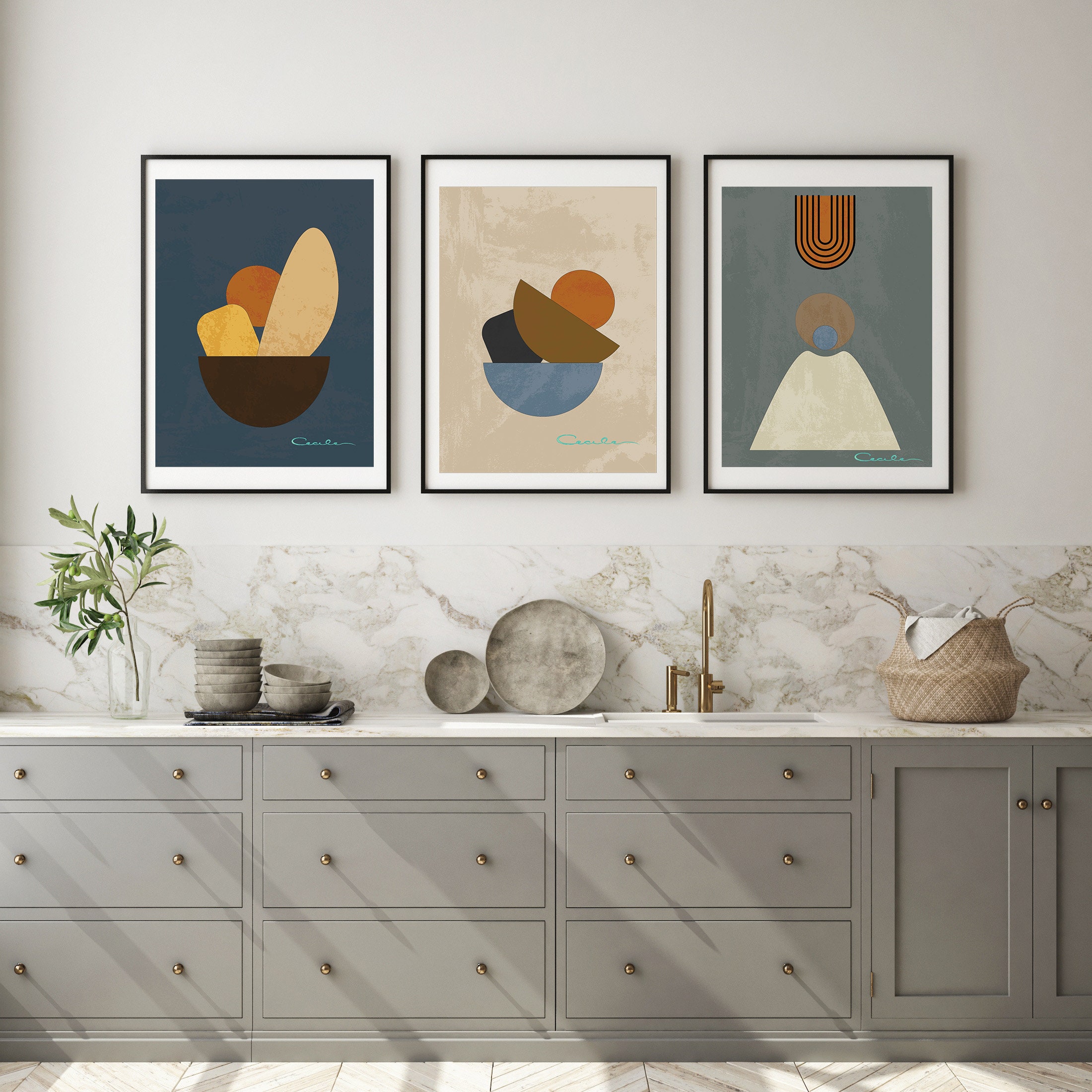 Set of 3 / Contemporary / Mid Century Art Prints , Neutral Modern Wall ...