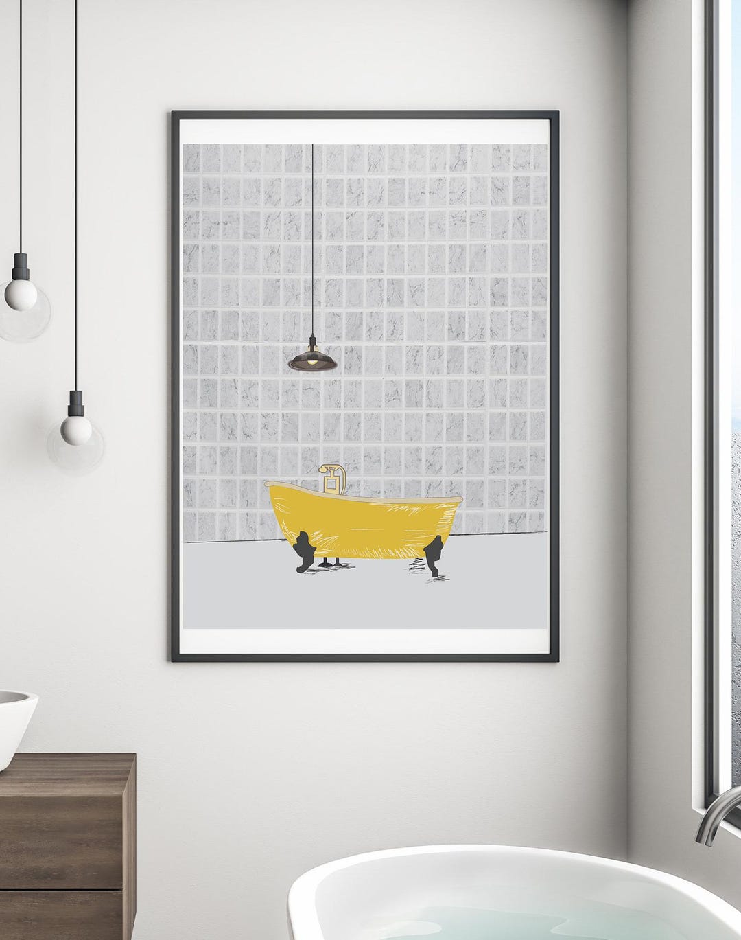 Bathroom Modern Print - Yellow Colorful Wall Pop Art Bath Tub Poster ...