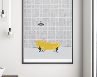 Badezimmer Modern Print - Gelbe bunte Wand Pop Art Badewanne Poster Malerei Restroom - Home Deko Download