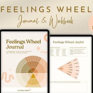 Gevoelens Wheel Journal | Stemmingstracker voor geestelijke gezondheid voor emotionele ondersteuning | CGT-therapiewerkbladen | Emotiegrafiek-werkboek
