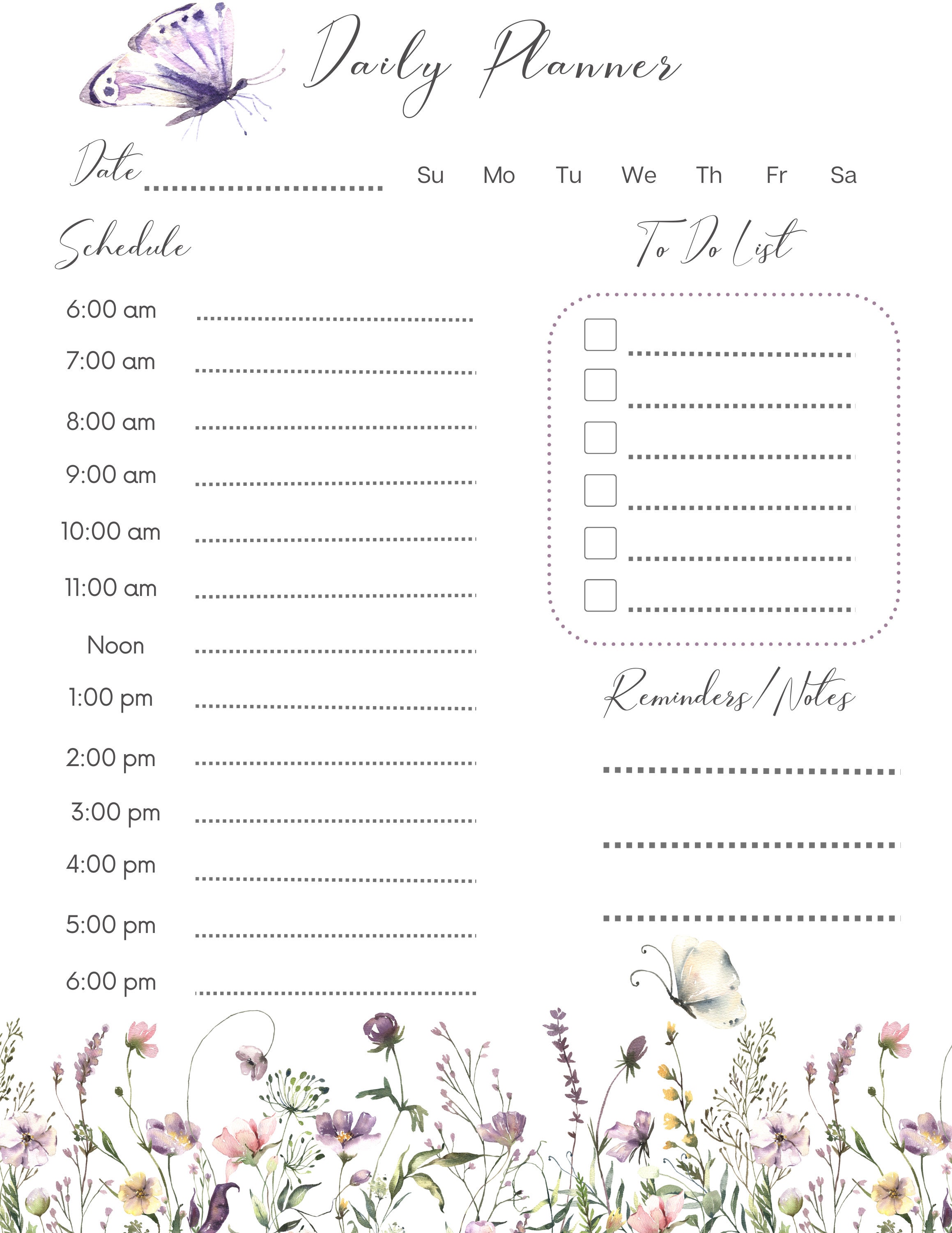 Digital Editable Printable Daily Planner, Productivity Planner - Floral ...