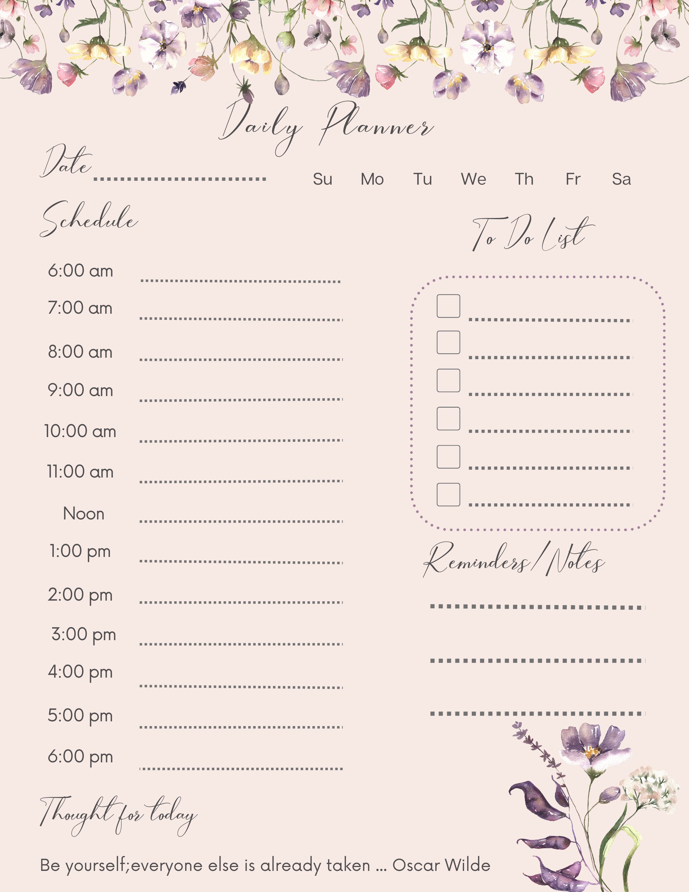 Digital Editable Printable Daily Planner, Productivity Planner - Floral ...