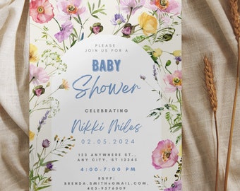 Baby Shower Floral digital template - instant download, easy customizing, poppies and wildflowers