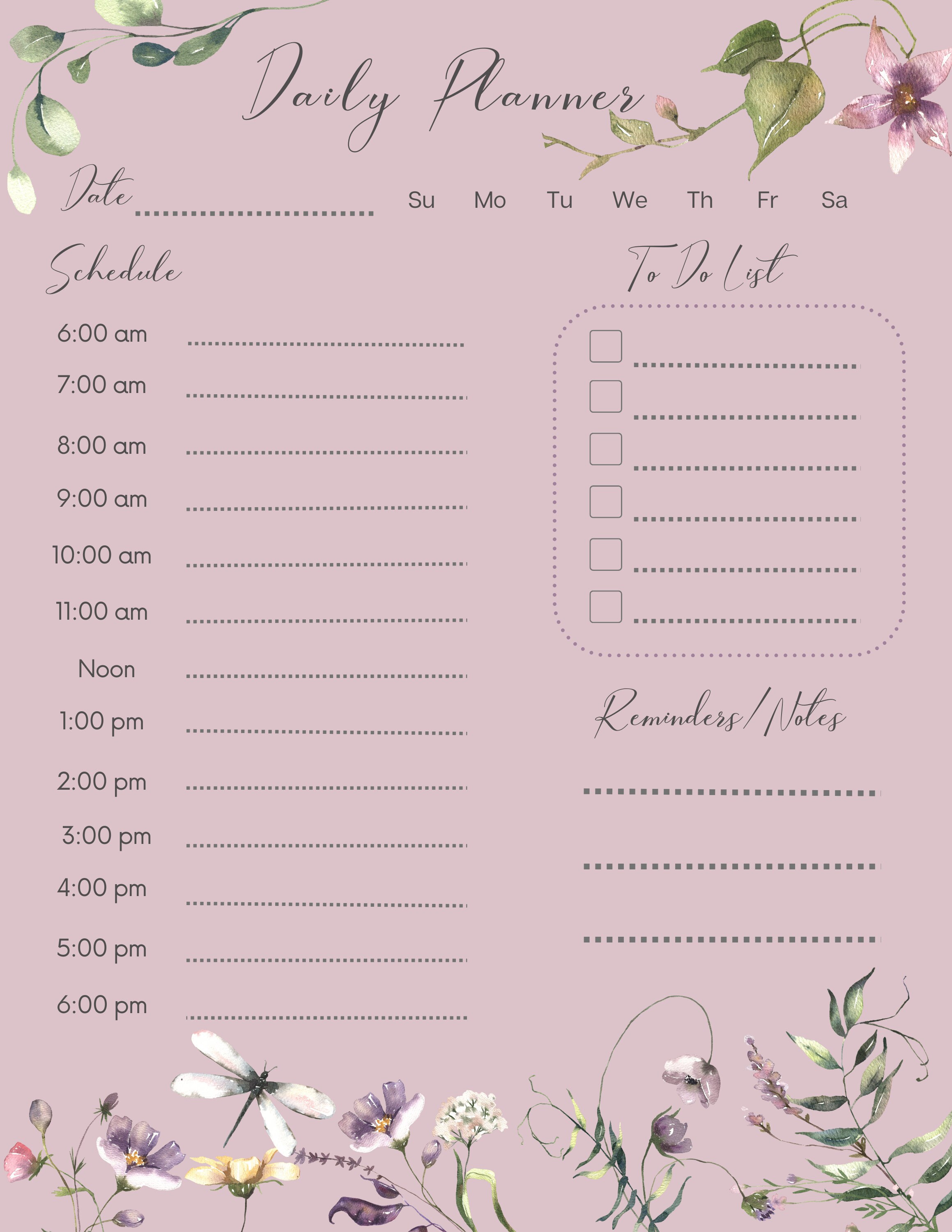 Digital Editable Printable Daily Planner, Productivity Planner - Floral ...